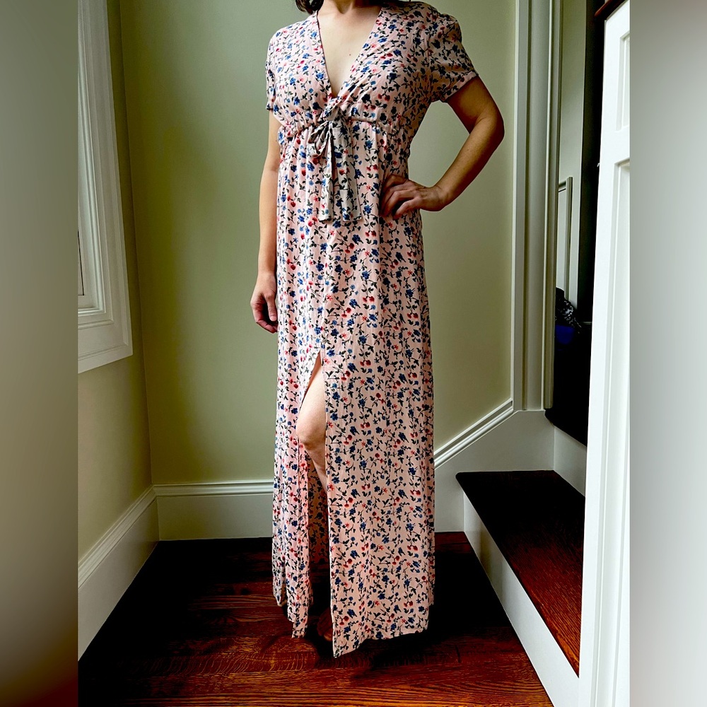 VALENCIA & VINE Allison Pink Floral Maxi‎ Dress Tie Empire Waist Feminine XS